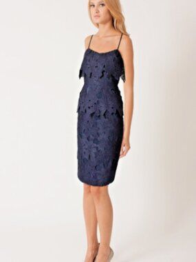 NWTs | BLACK HALO 'Ora' ~ Size 8 - Navy Macrame Lace Popover Sheath Party Dress